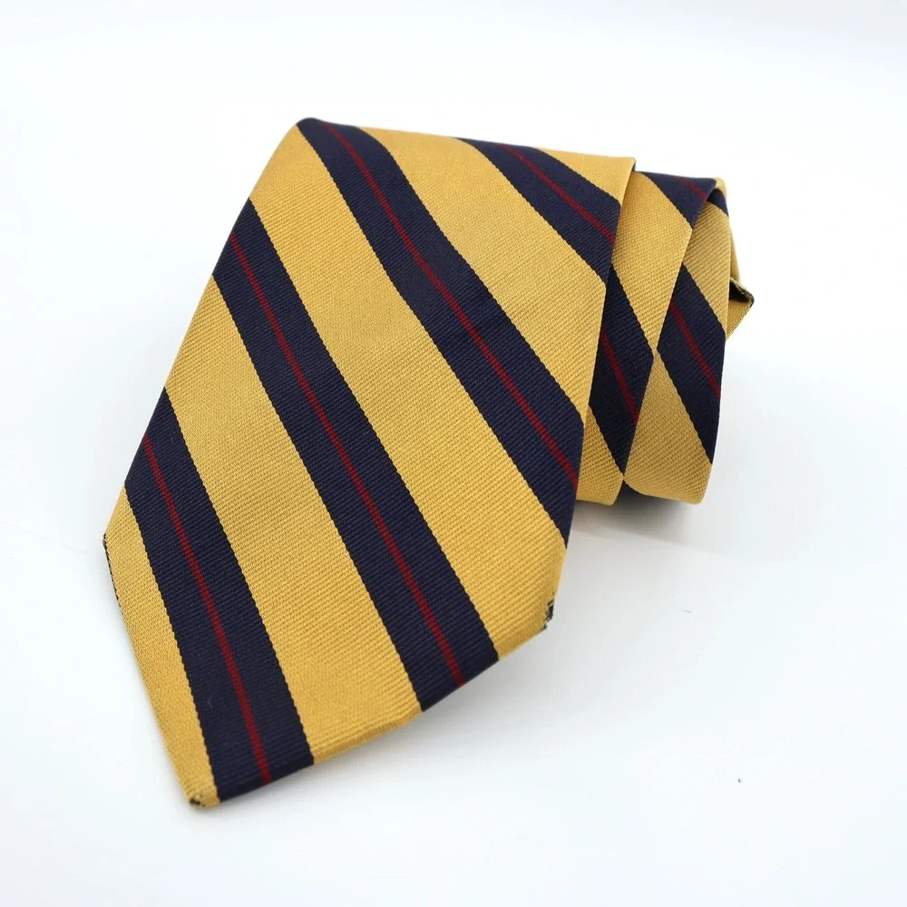 Brooks Brothers Pure Silk Striped Necktie Yellow Navy Red Made in USA 60